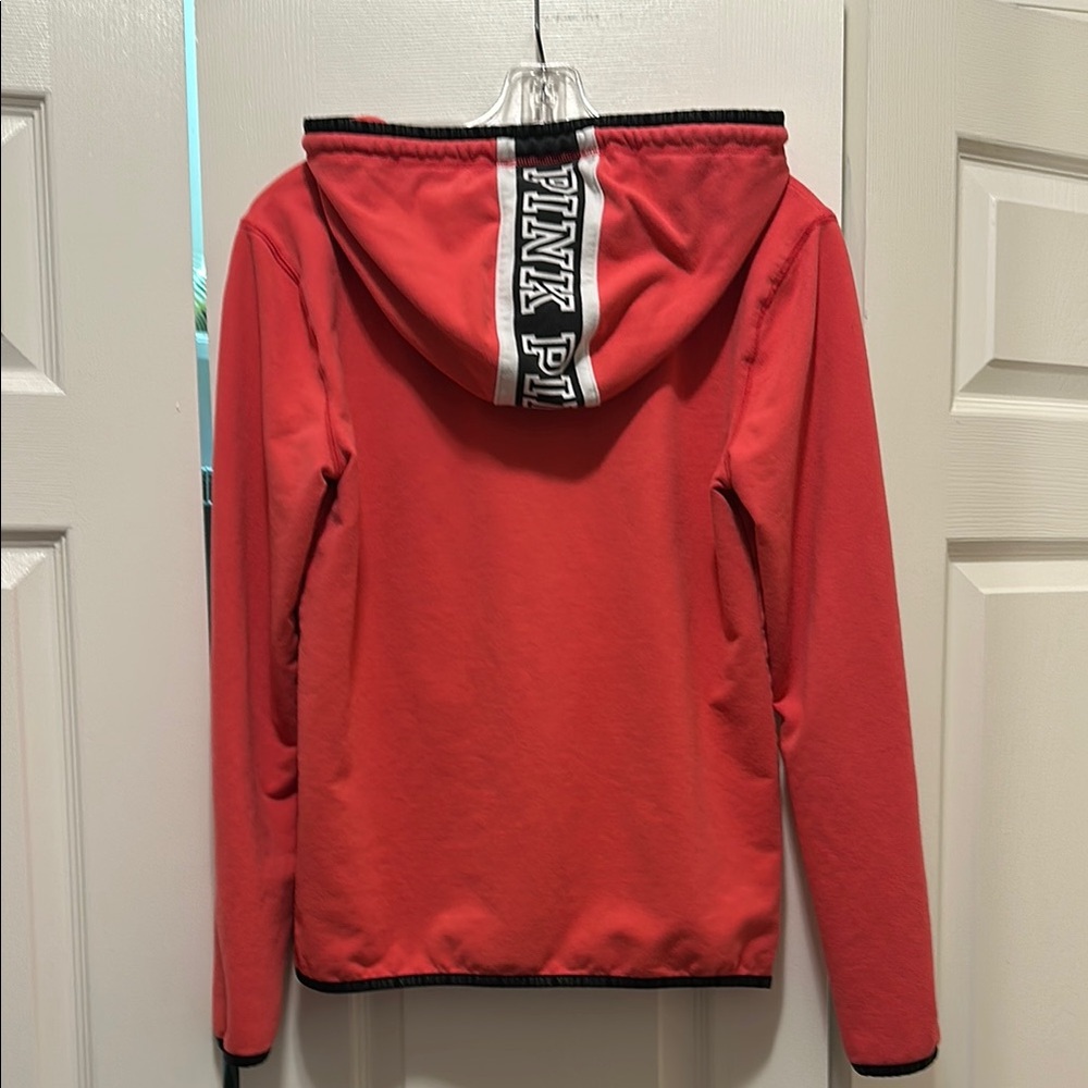 2/$20 Victoria's Secret PINK Hot Pink Zip-Up Hood Thumb Holes Logo Pockets Sz M - Picture 4 of 5